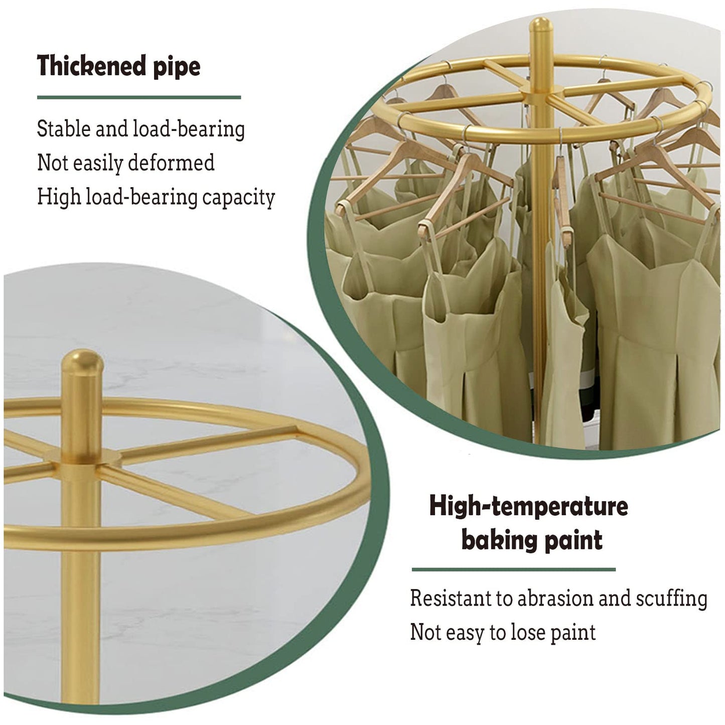 Round Garment Rack, Floor Standing Rotatable Clothing Rack, Portable Retail Display Stand for Hanging Clothes Bedrooms Boutiques Commercial Shop Laundry Room
