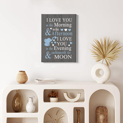 11x14 HIWX Baby Elephant Nursery Decor - I Love You In The Morning Sign Framed Canvas Painting Wall Art Decor, Elephant