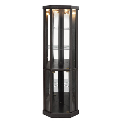 TRUNBACK Corner Curio Cabinet, 150lbs Heavy Duty Glass Display Cabinet with Light, 70" Tall 5-Tier Wine Bar China Cabinet with Tempered Glass Doors & Mirrored Back for Collectibles, Black
