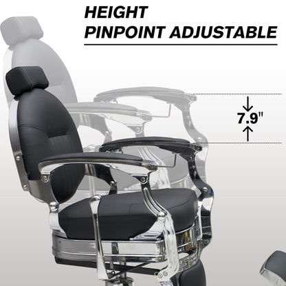 Professional Barber Chair - Hydraulic Salon & Tattoo Chair, 550lb Capacity, 360° Swivel & 160° Recline, Adjustable Headrest (Vintage Silver)