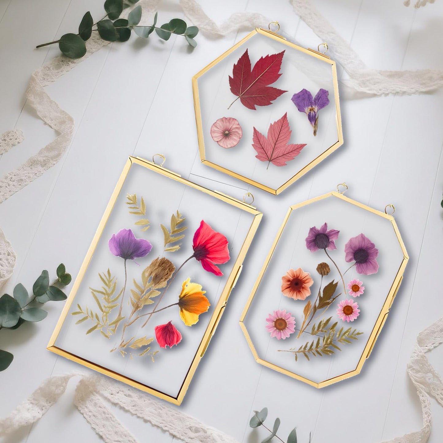 PWMENLK 3 Pcs Pressed Flowers Frame Glass Frame, for Photo Picture Plant Specimen Display, Decorations for Home DIY Dried Flower Preservation Kit, Wall Decor Art