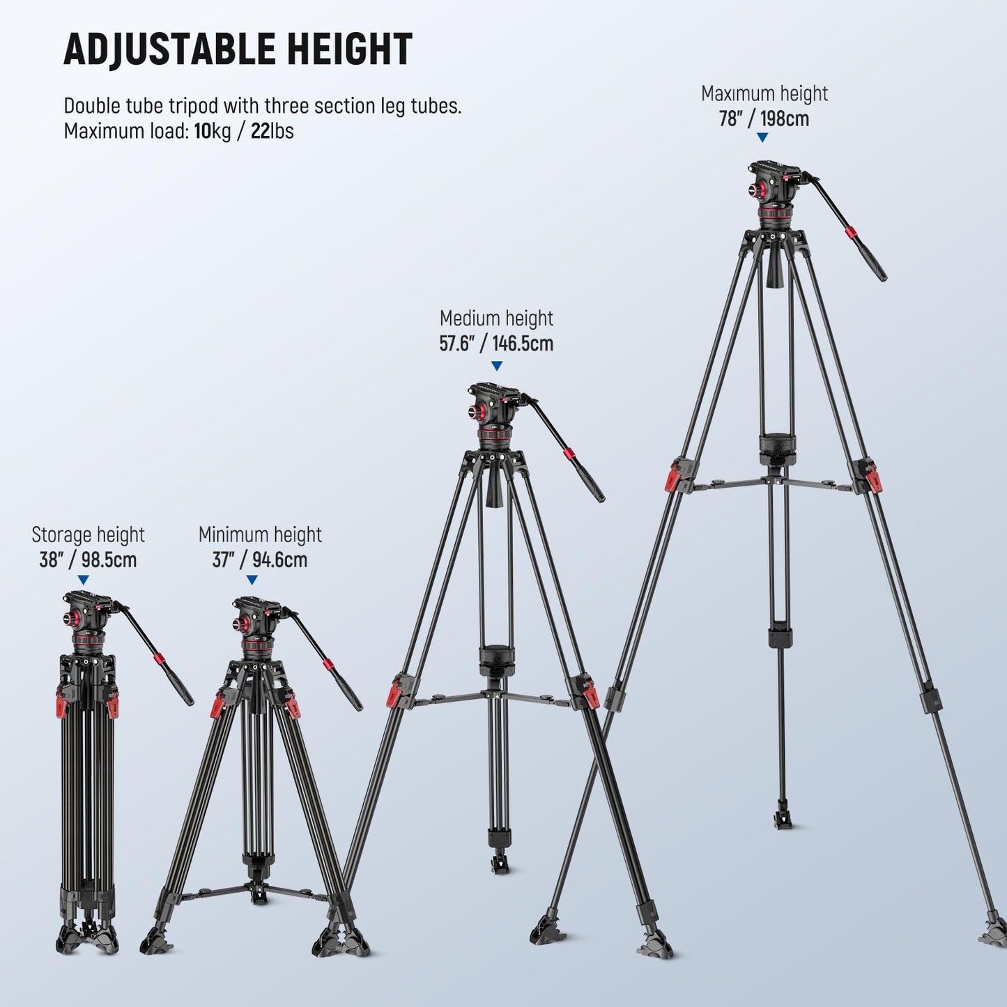 NEEWER 78" Video Camera Tripod Carbon Fiber with Damping Adjustable Fluid Head, One Step Quick Release with QR Plate & Handle, Heavy Duty Tripod Stand for DSLR Cameras Camcorders, Max Load 22lb, LL37
