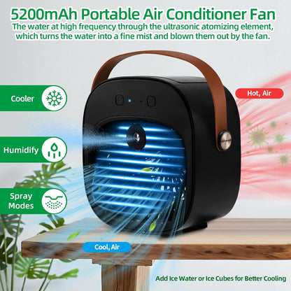 Portable Air Conditioners, 5200mAh Mini Air Cooler with 3 Speeds, Small Desk Air Conditioner for Bedroom, Office