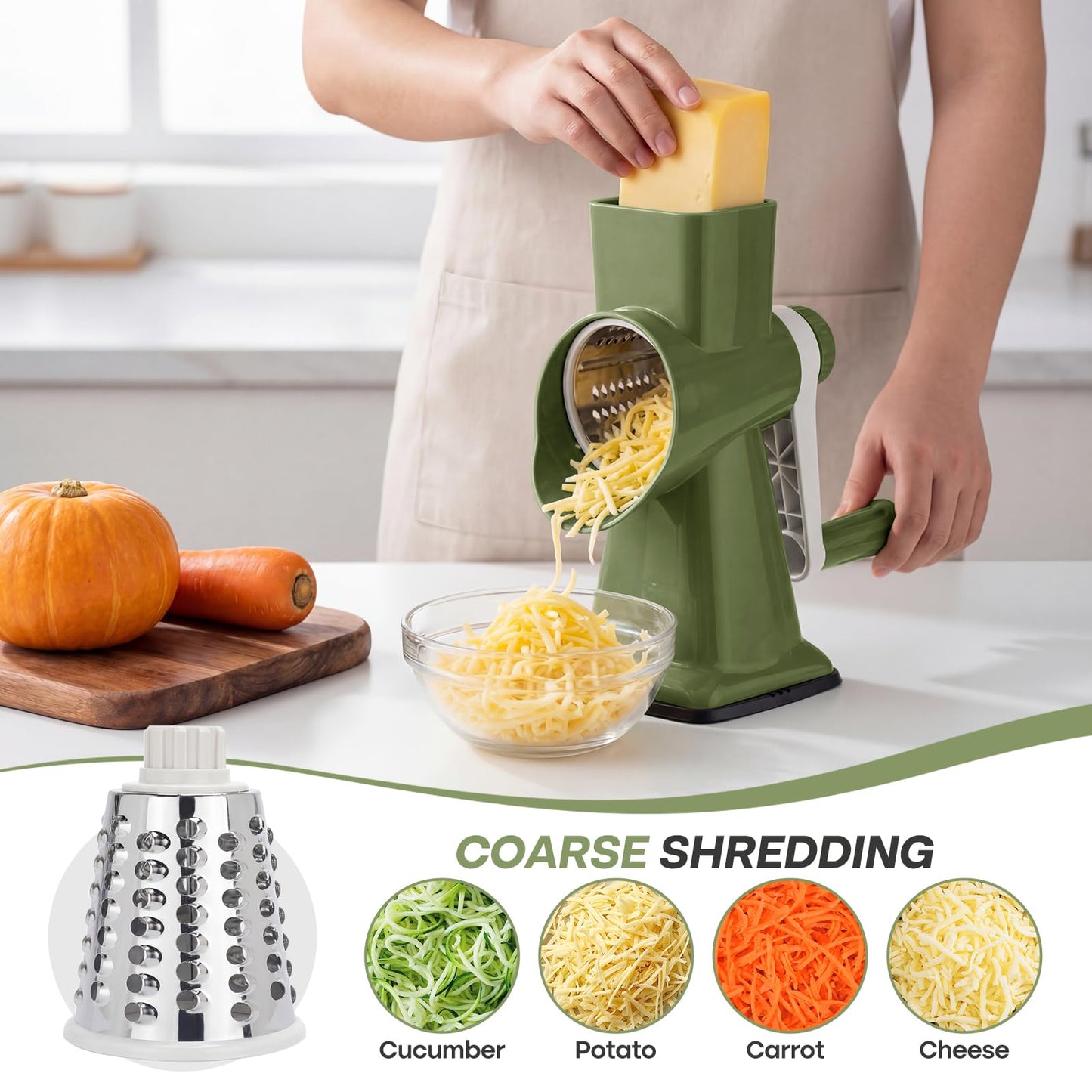 Grovix Rotary Cheese Grater,Cheese Shredder Hand Crank, Manual Cheese Grater for Veggies, 3-Blade Grater, Home Kitchen Appliances and Kitchen Gadgets