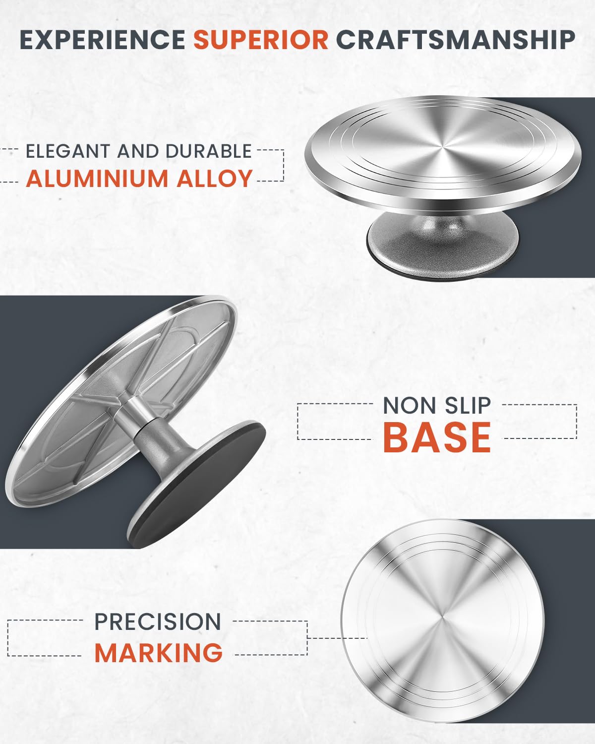 RFAQK 12 Inch Aluminum Alloy Revolving Cake Stand, Cake Turntable for Decorating Rotating Cake Stand for Cupcakes, Pastries and Cake Decorations