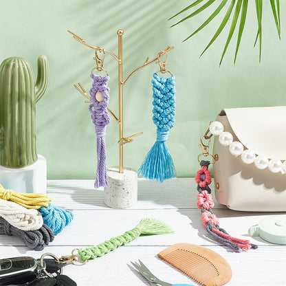INFUNLY 8 Set Macrame Keychain DIY Kits Mini Boho Keychains Bag Charms Macrame Keychain Bracelet with Tassels for Car Key Purse Phone Instruction Included