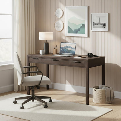SIMPLIHOME Hollander Desk - 60 Inch Wide Solid Wood Writing Desk in Dark Brown Walnut, Contemporary Home Office Computer Table for Workspace or Study with 2 Drawers and Flip-Down Keyboard Tray