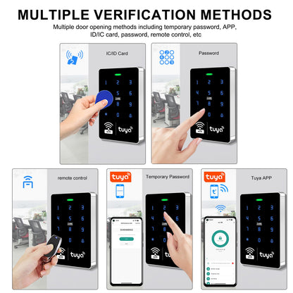 XYBkey WiFi TUYA Complete Security Access System Kit with Waterproof RFID Touch Keypad Door Lock, Smart Remote Door Opener, App，600-Pound Electric Magnetic Lock + ZL, Metal Sensor Switch, Doorbel