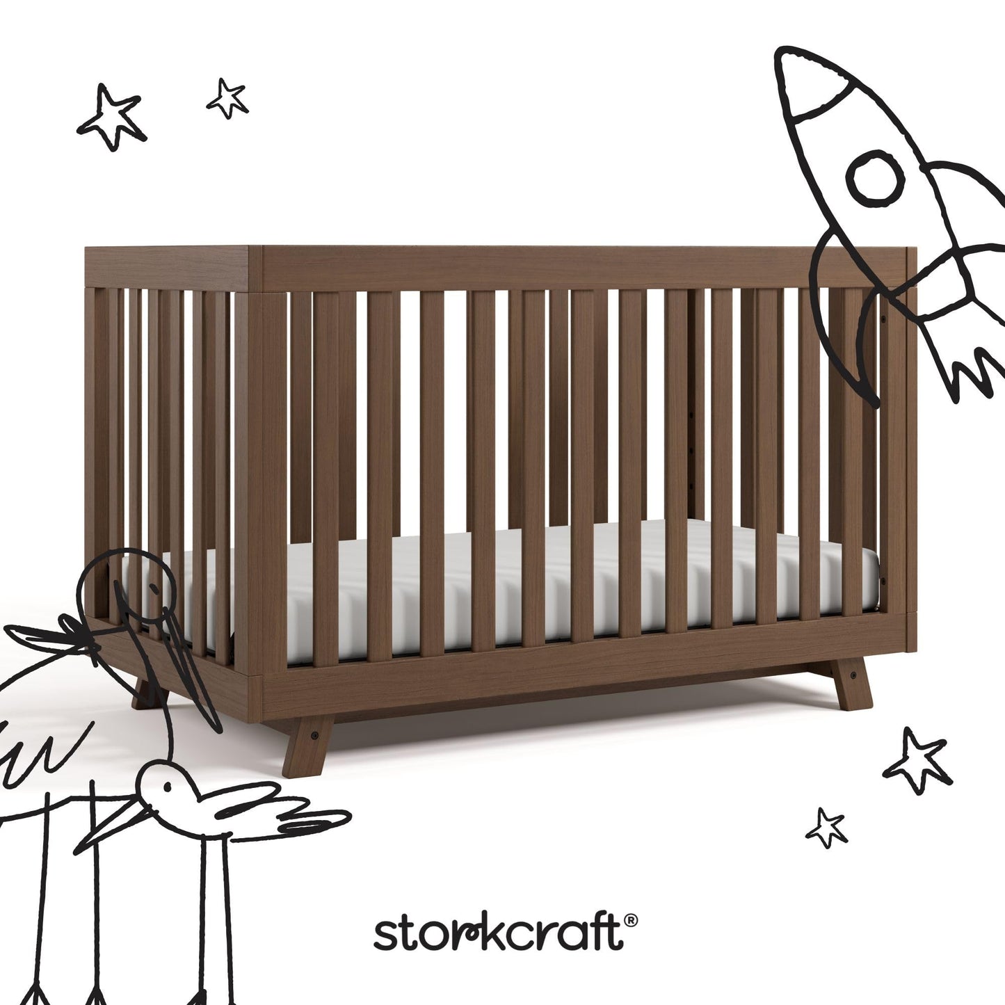 Storkcraft Beckett 3-in-1 Convertible Crib – GREENGUARD Gold Certified, Fits Standard Crib Mattress, Converts to Toddler Bed and Daybed, 4 Mattress Heights, Grow-with-Me Design (Hazelnut)