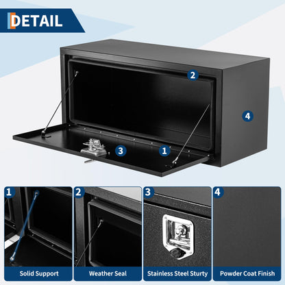 EliteEdge Black Steel Underbody Truck Tool Box for Pickup RV Toolbox Truck Bed Toolboxes Heavy Duty Waterproof Truck Chest with Lock,24 x 14 x 16 Inch