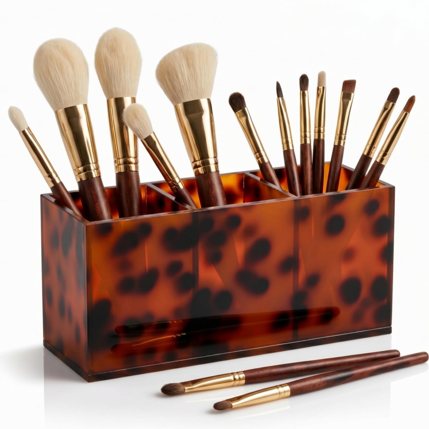 Novabright Acrylic Tortoise Tray Makeup Brush Organizer Tortoise Shell Acrylic Pen Holder Pencil Organizer Clear Cosmetic Brushes Storage with 3 Slots