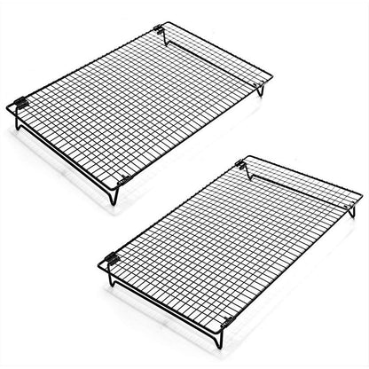Kingrol 2-Piece Cooling Rack with Collapsible Folding Legs - for Cooking, Roasting, Drying, Grilling (Black)