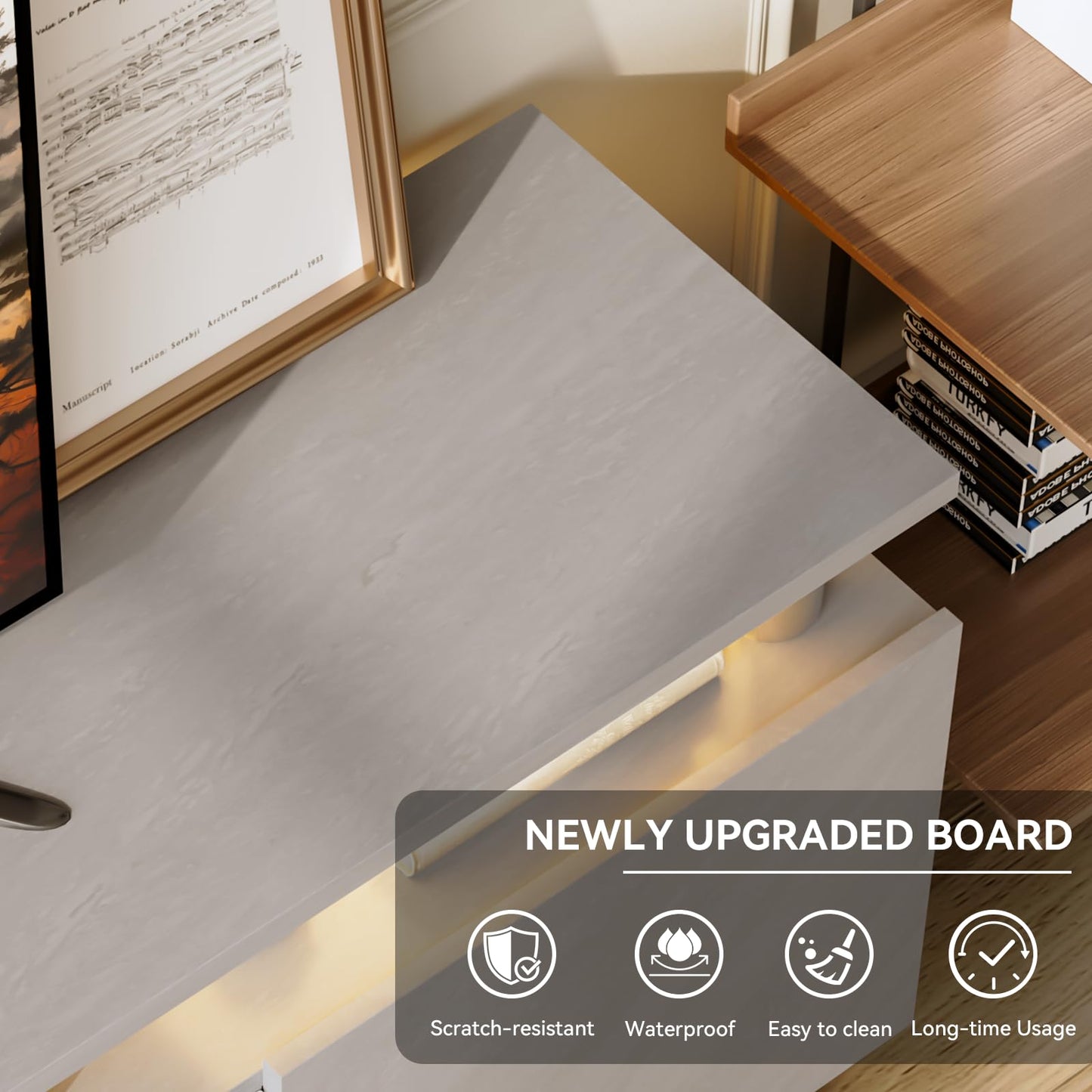 OneBlis 70" TV Stand for Living Room, Entertainment Center with Storage Cabinet, Fits TVs up to 80", Modern Media Console with Shelves, 36" Electric Fireplace (Grey+Black)