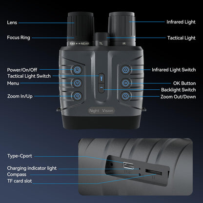 Night Vision Goggles,4K Full-Color Night Vision Binoculars for Adults with 3" HD Screen, 10000mAh Battery & 1968FT Night Vision Range,64GB Card,850nm Infrared,8X Zoom, Ideal for Camping & Hiking