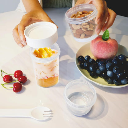 Vesalen 2-Layer 2 Pack) Reusable Parfait Cups with Lids & Spoon Leakproof Overnight Oats Containers, BPA-Free PP