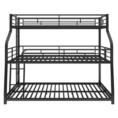 Bellemave Heavy Duty Triple Bunk Bed for Multiple Kids,Twin XL Over Full XL Over Queen Size Triple Bunk Bed with Long and Short Ladder for 3 Kids,Unique Curved Metal Frame,Black