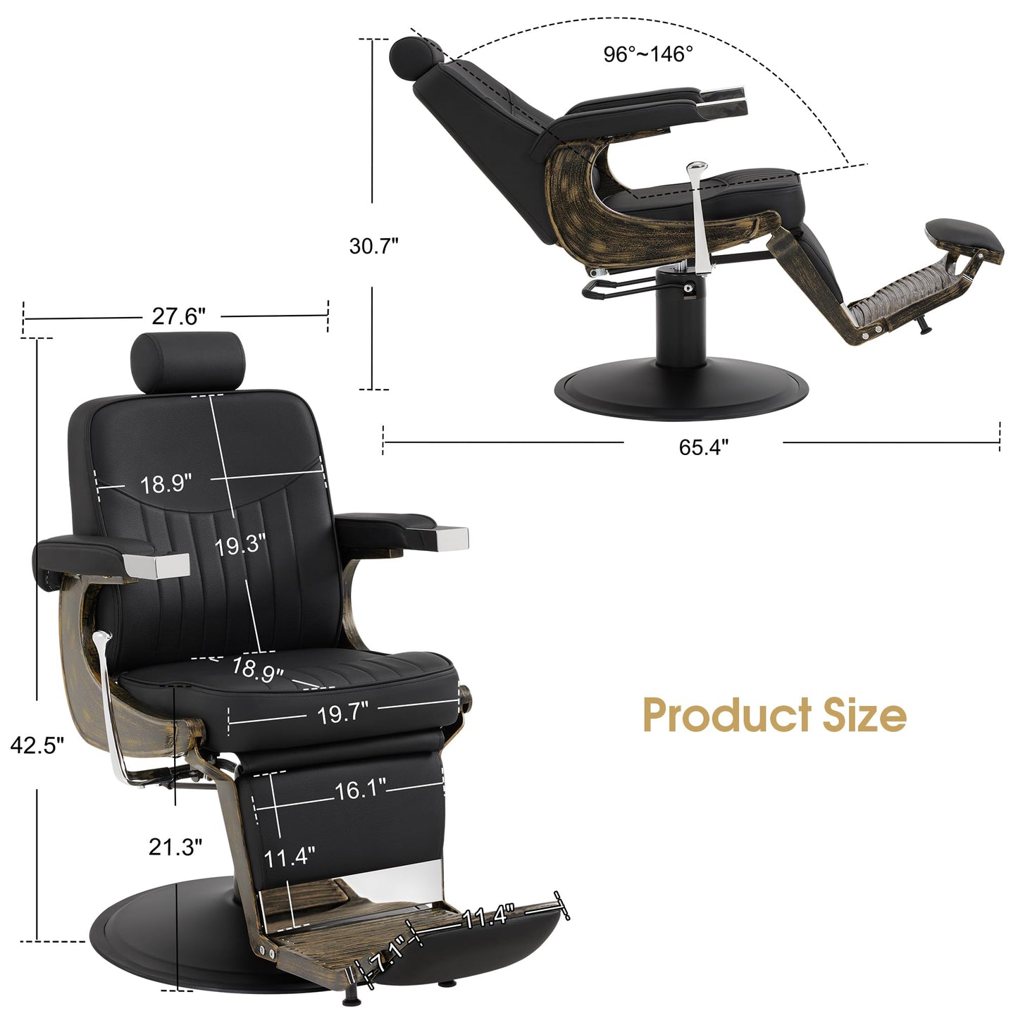 BarberPub Vintage Barber Chair Heavy Duty Metal Frame All Purpose Hydraulic Recline Beauty Salon Spa Equipment 2905