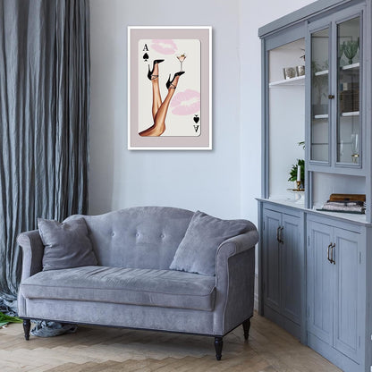LRCYBMN 24X36 Trendy Pink Playing Card Print Wall Art Posters Retro Ace Of Spades Print Black Heels Poster Bar Cart