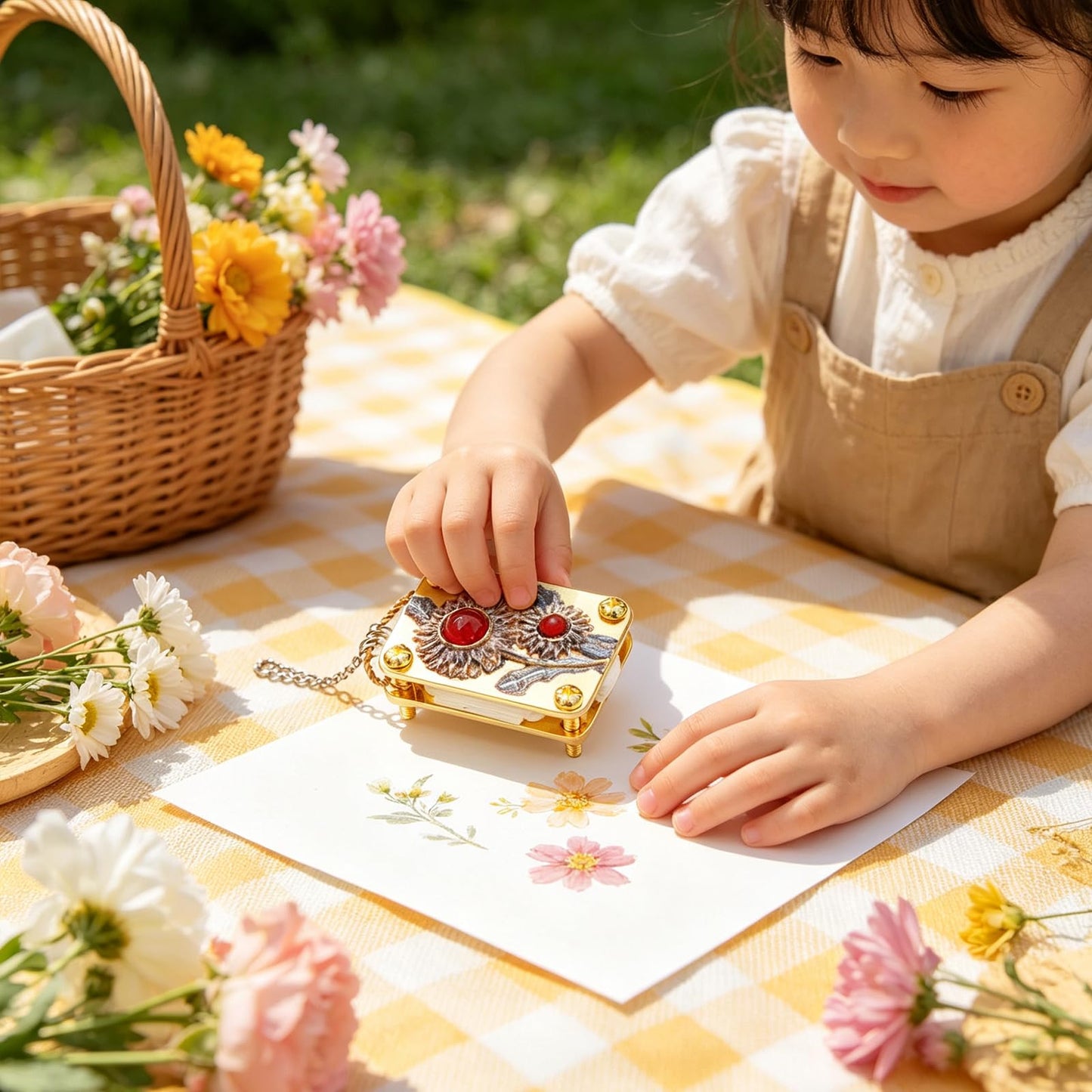 JDOQOKJ Handcrafted Metal Mini Flower Press, Miniature Flower Press Kit, Gold-Plated Miniature Design, Decorative Floral Patterns (Sunflower)