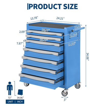 IDEALHOUSE Rolling Tool Chest, 7-Drawer Tool Chest with Drawers Modular,Mobile Heavy Duty Tool Box with Lock,Drawer Liners & Link Buckle, Steel Toolbox for Garage, Workshop, Warehouse, Blue