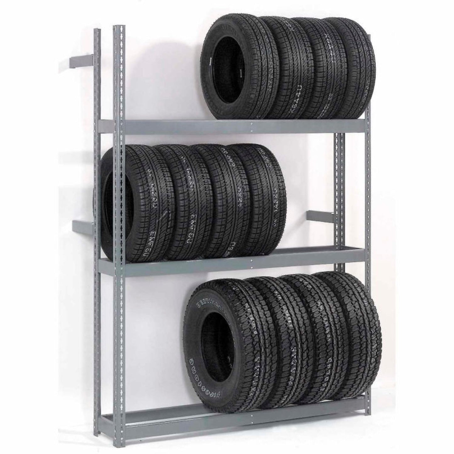 Global Industrial 3 Tier Single Entry Tire Rack, 1500 lbs Shelf Capacity, Steel Construction, Durable Gray Baked Enamel Finish, 60" W x 18" D x 84" H, Assembly Required