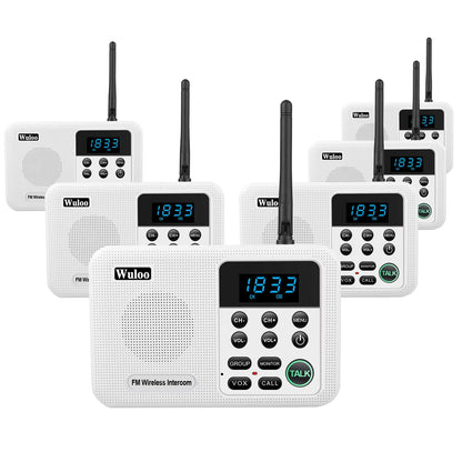 Wuloo Intercoms Wireless for Home 1 Mile Range 22 Channel 100 Digital Code Display Screen, Wireless Intercom System for Home House Business Office, Room to Room Intercom Communication (6 Packs, Black)