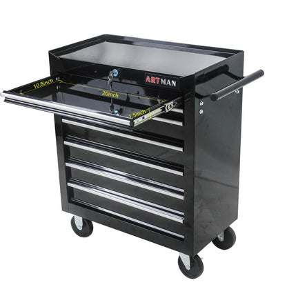 Aoile Tool Chest with 7-Drawer Tool Box Organizers and Storage,Rolling Multifunctional Tool Cart on Wheels,Tool Storage Organizer Cabinets with Key Locking for Garage, Warehouse, Repair Shop. (Black)