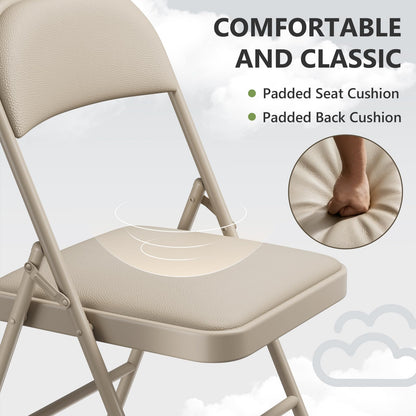 Folding Chairs 12 Pack, PU Leather Padded Folding Chairs for Outside and Indoor, Heavy Duty Portable Foldable Metal Commercial Seat for Home Office, Dorm, Party, Backyard, Lawn, Patio, Khaki