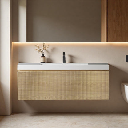 Trygoal 42" Bathroom Vanity with Sink, Floating Vanity with Resin Countertop & 1 U-Shaped Interiors, Wall-Mounted Bathroom Storage Cabinet with Soft-Close Drawers for Home, Easy to Clean, Wood