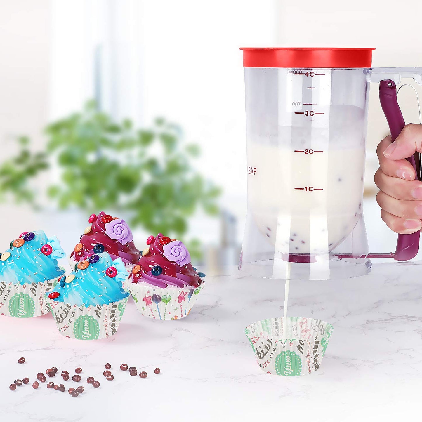 BBSTARZ Batter separator Cupcakes Pancakes Cookie Cake Waffles Batter Dispenser cookie separator batter Cream Speratator Cup Measuring Baking Tools (Purple+red)