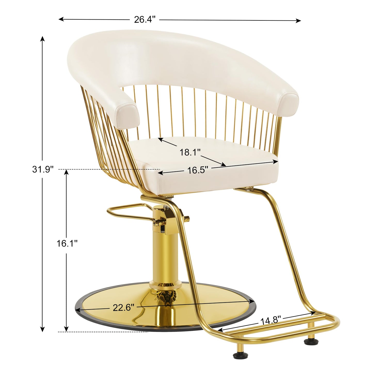 BarberPub Hydraulic Salon Chair, Gold&Black&White Classic Style Barber Chair for Hair Stylist, Iron Frame Beauty Spa Salon Styling Chair with Heavy-Duty Pump for Women Men 8677 (Champagne)