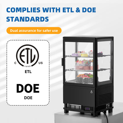 2.1 Cu.Ft. Commercial Bakery Display Refrigerator, Countertop Refrigerated Case, Display Fridge, Single Door, Merchandiser Beverage Cooler, 3 Layers, LED, Adjustable Shelves, Restaurants, Bars, Shops
