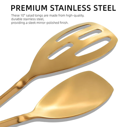 Salad Tongs for Serving 2 Pack - Premium Stainless Steel Scissor-Style, Non-Toxic, Heat-Resistant Salad Servers, Dishwasher Safe, Ideal for Buffet and Party Use (Gold)