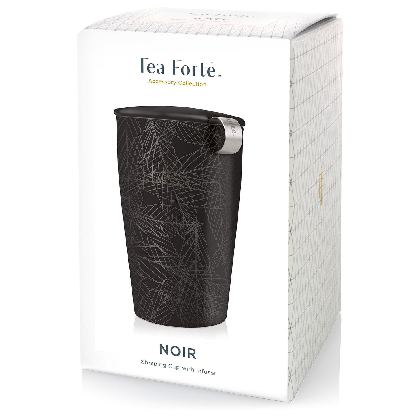 Tea Forte Double-Walled Ceramic Kati Cup, Removable Stainless Steel Infuser Basket and Lid, Steeps 12 oz Loose Leaf Tea, Dishwasher & Microwave Safe, Gifts for Mom, Noir