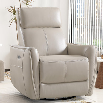 Bonzy Home Power Swivel Rocker Recliner Chair with USB Port, Wide Seat, Head & Lumbar Support, Upholstered Glider Chair for Living Room, Nursery, Silver