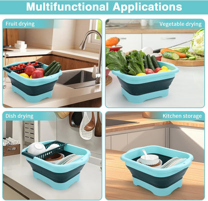 Hexurga 2.91 Gallon Collapsible Dish Basin with Drain Plug, Space Saving Outdoor Multiuse Foldable Sink Tub, Dishpan, 11L Portable Wash Basin for Vegetable Washing, Station Camping, RV(Green)