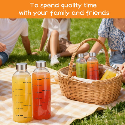 weasland Glass Juice Bottles with Lids Set of 2, 17 oz Reusable Glass Water Bottles with Stainless Steel Caps, BPA Free,Leak Proof,Dishwasher Safe,for Refrigerator, Juicing, Iced Coffee, Cold Brew