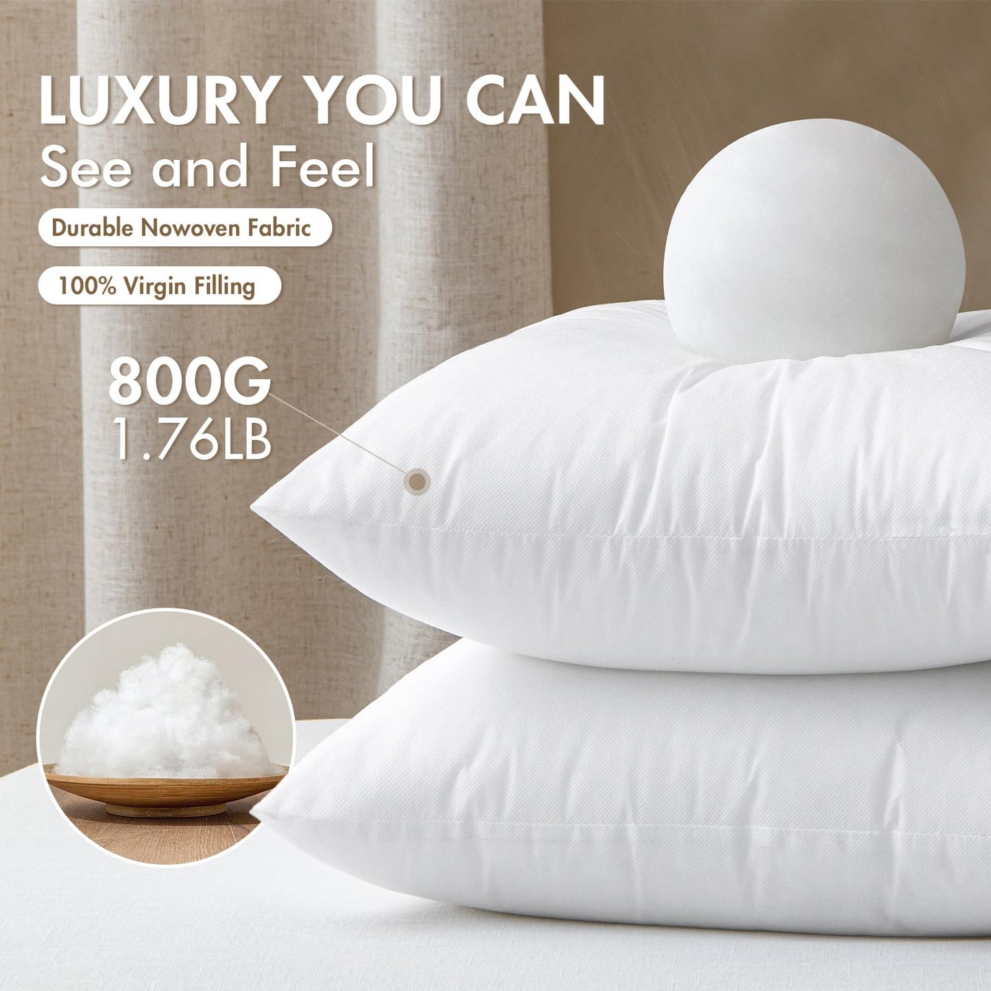 MIULEE Set of 4 Throw Pillow Inserts 20x20 Inches, 100% Virgin Filling Nowoven Pillow Inserts for Couch Sofa Living Room