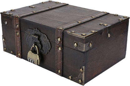 WESE Vintage Wooden Treasure Chest, Handcrafted Jewelry Storage Box with Lock, Large Capacity for Kids' Birthday Party