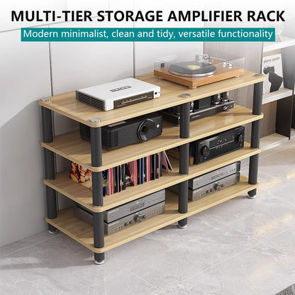 THNSAWX AV Media Stand, Stereo Rack with Thickened Board, Multi-Tier Open Storage Stereo Cabinet, Audio-Video Rack with Metal Tube, Record Player Stand for Theater(White,2 Tier 120x40x34cm)
