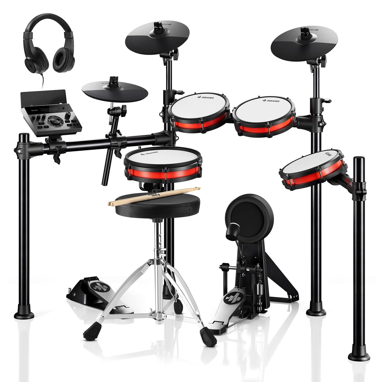 Donner Electronic Drum Set with Bluetooth, Electric Drum Kit with Throne, Headphones, Drumsticks, Melodics Lessons, 450 Sounds E Drum with USB MIDI, 5 Pads and 3 Cymbals Digital Drum, DED-200(2026)