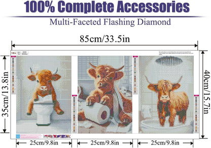 Clendo 3 Pack Cow Diamond Art Kits for Adults - Farm Animal Humor 5D Diamond Painting Kits, Full Drill Diamond Dot Gem Art Kit for Adults Wall Home Decor Arts Craft 12x16 inch