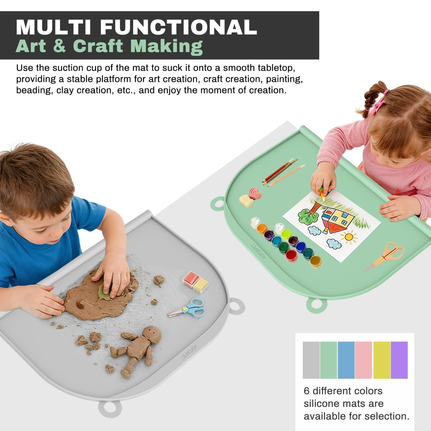 Large Silicone Suction Table Mat, 17" x 12" Thick Placemat with Edge-Bumper, Raised Edge Leakproof, Non-Slip for Kids Toddler Baby Essentials Dinning, Restaurant Eating, Plates, Art, Craft & Painting