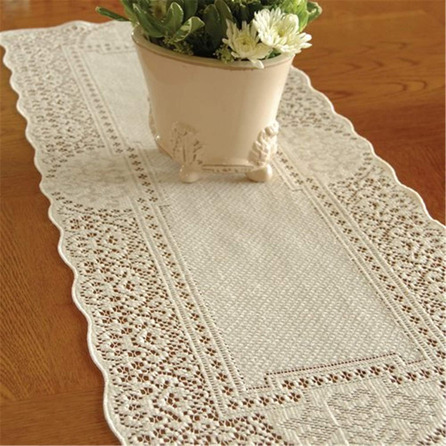 Heritage Lace Canterbury Classic Runner, 14-Inch by 72-Inch, White