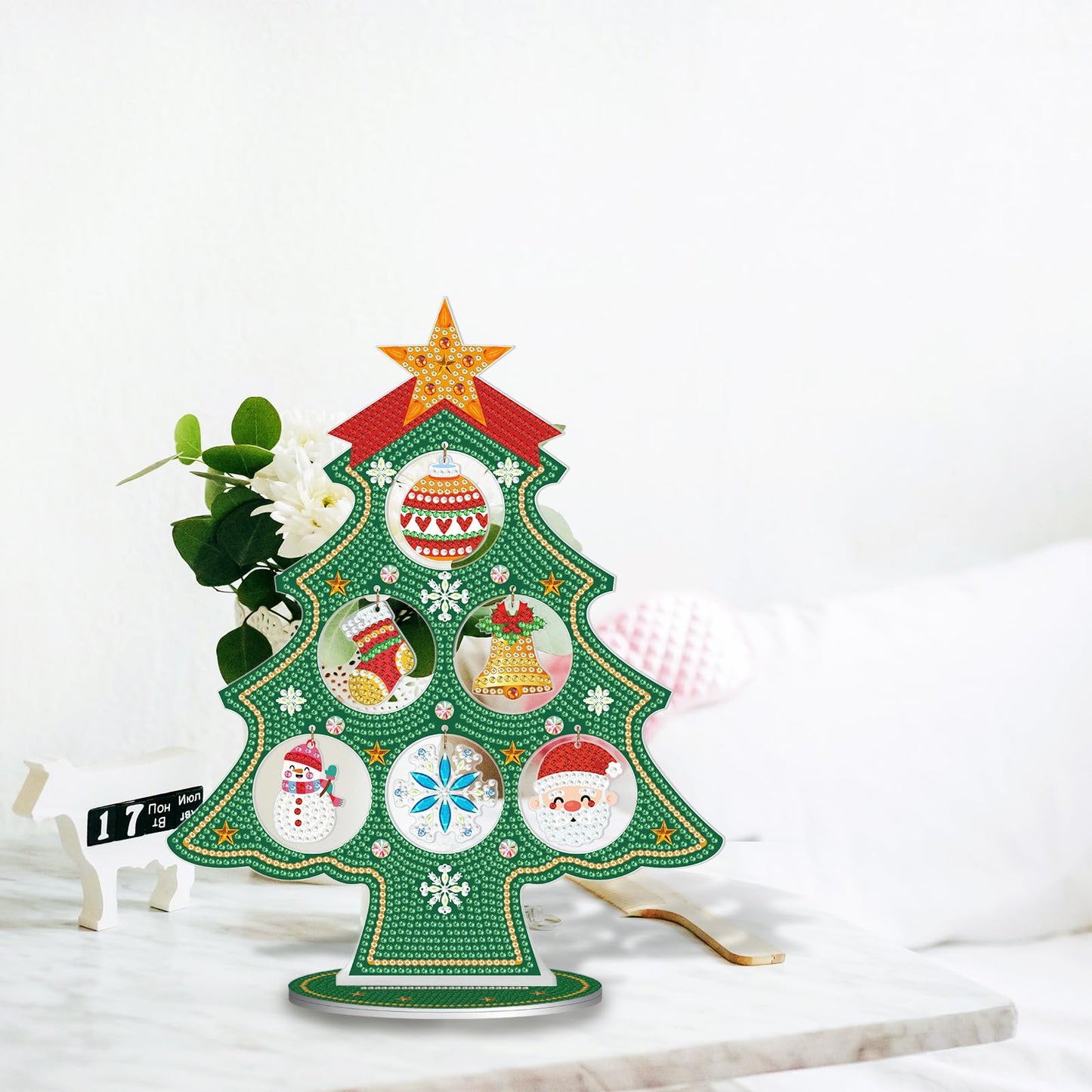 AiYuanzsh Christmas Tree Diamond Art Tabletop Ornament with Christmas Hanging Charms, Acrylic Double-Sided Special Shape Diamond Painting Desktop Decoration Kit, DIY Large Festive Crafts