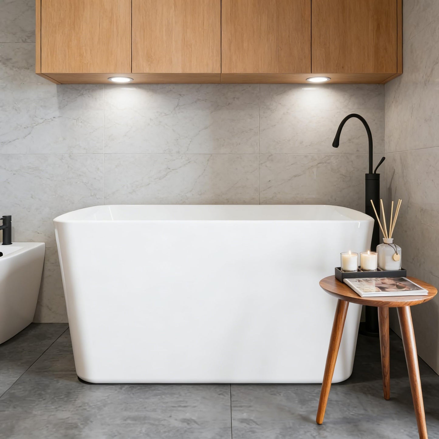59" Free Standing Tub, Acrylic Freestanding Bathtub, Modern Soaking Tub with Integrated Overflow and Drain, White Bathroom Fixture, Stand Alone Bathtub, cUPC Certified (Pure white, 49 Inch)