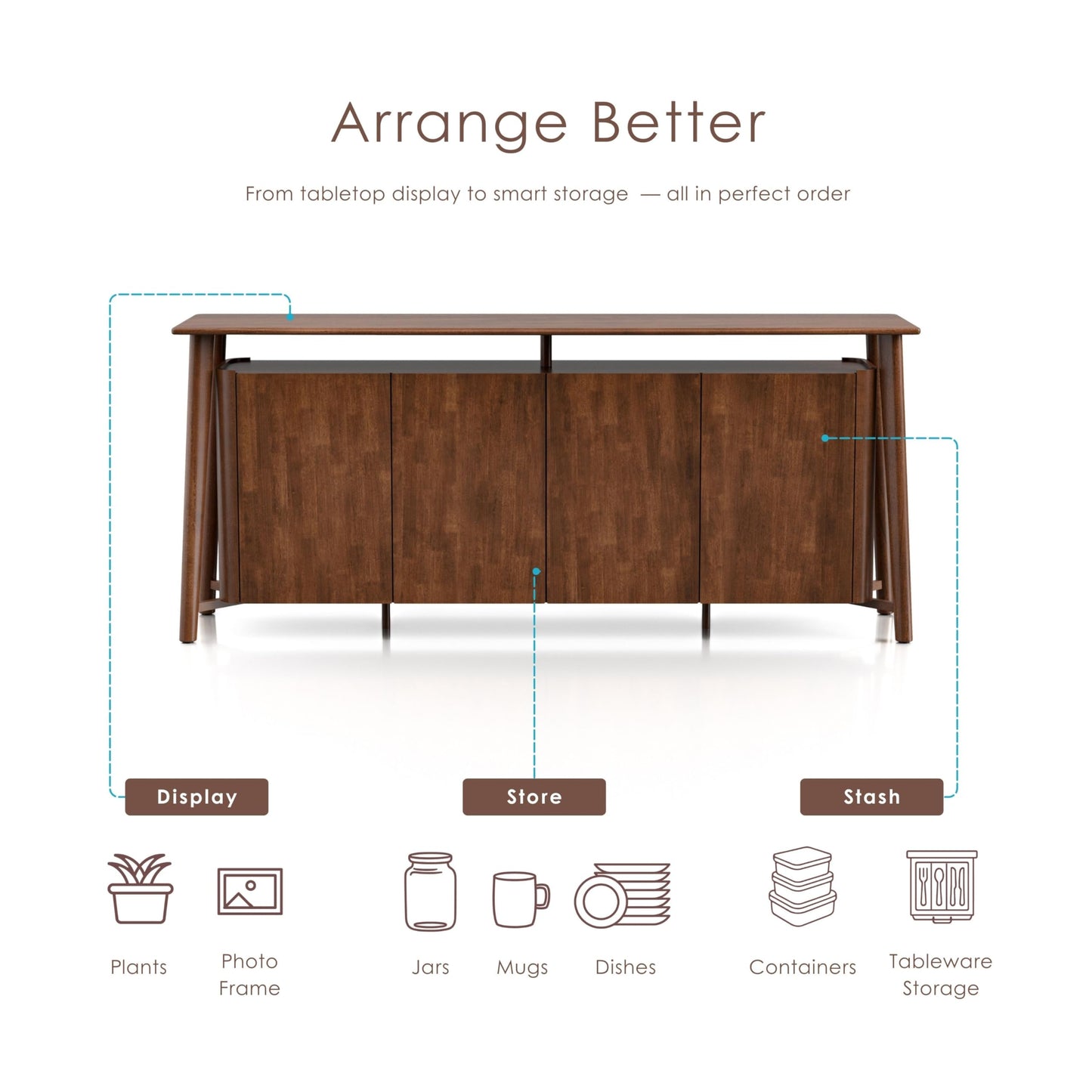 Furniture of America Nazaen IV Mid-Century Modern Solid Wood 82.5-inch Sideboard Buffet Cabinet with Hidden Drawers, Credenzas for Living Room, Dining Room, Office, Rich Walnut