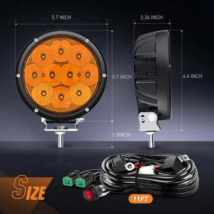 Nilight 5.7 Inch Amber LED Driving Light Round 50W Yellow Fog Spot Flood Combo Lights w/ 16AWG DT Connector Wiring Harness IP68 for Offroad ATV UTV Truck Tractor