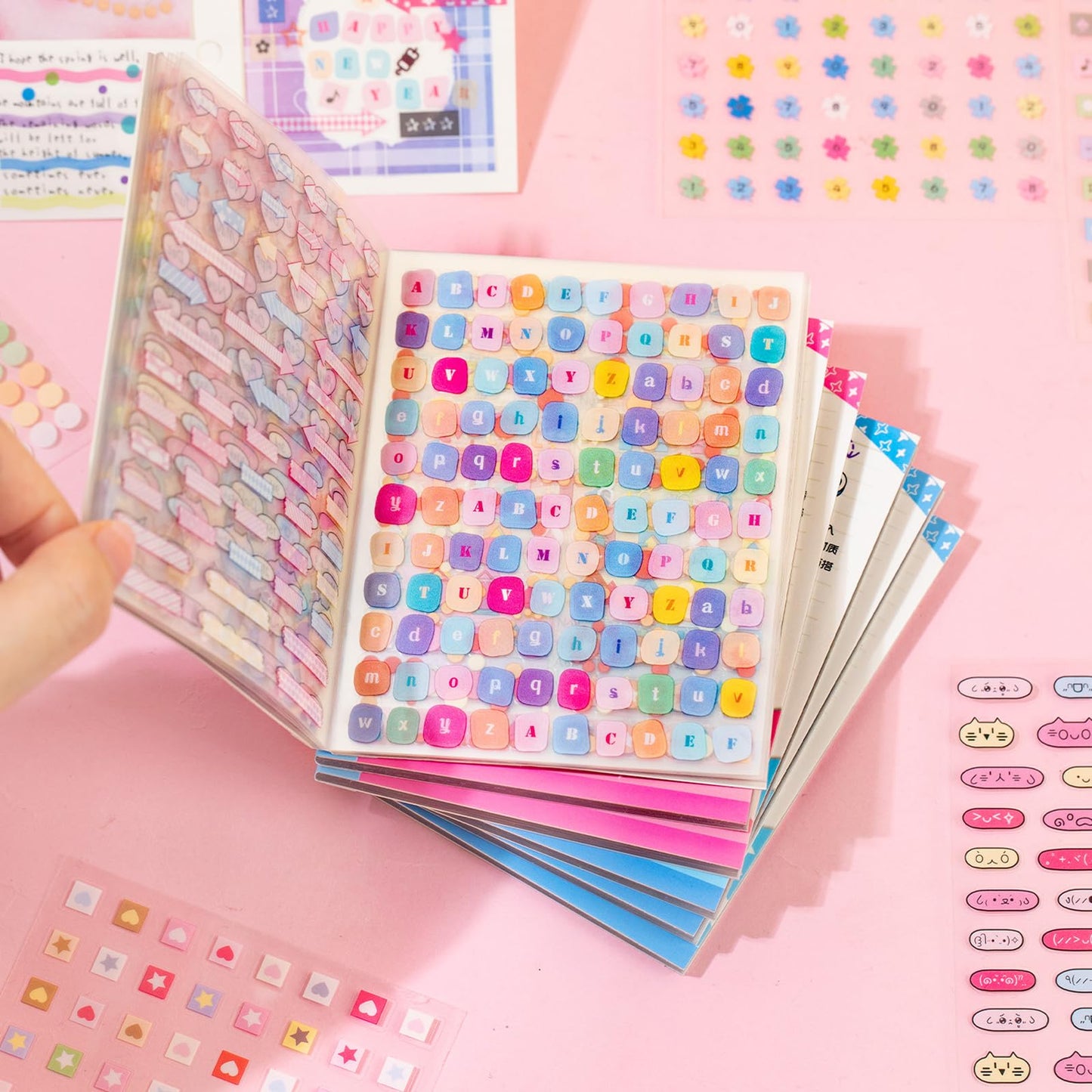 ZHIJIANHZ 64-Sheet Mini Cute Sticker Book Set for Journaling and Scrapbooking, Small PET Stickers with Variety of Shapes, Pink and Blue Color Collection, for Planners and Photocards