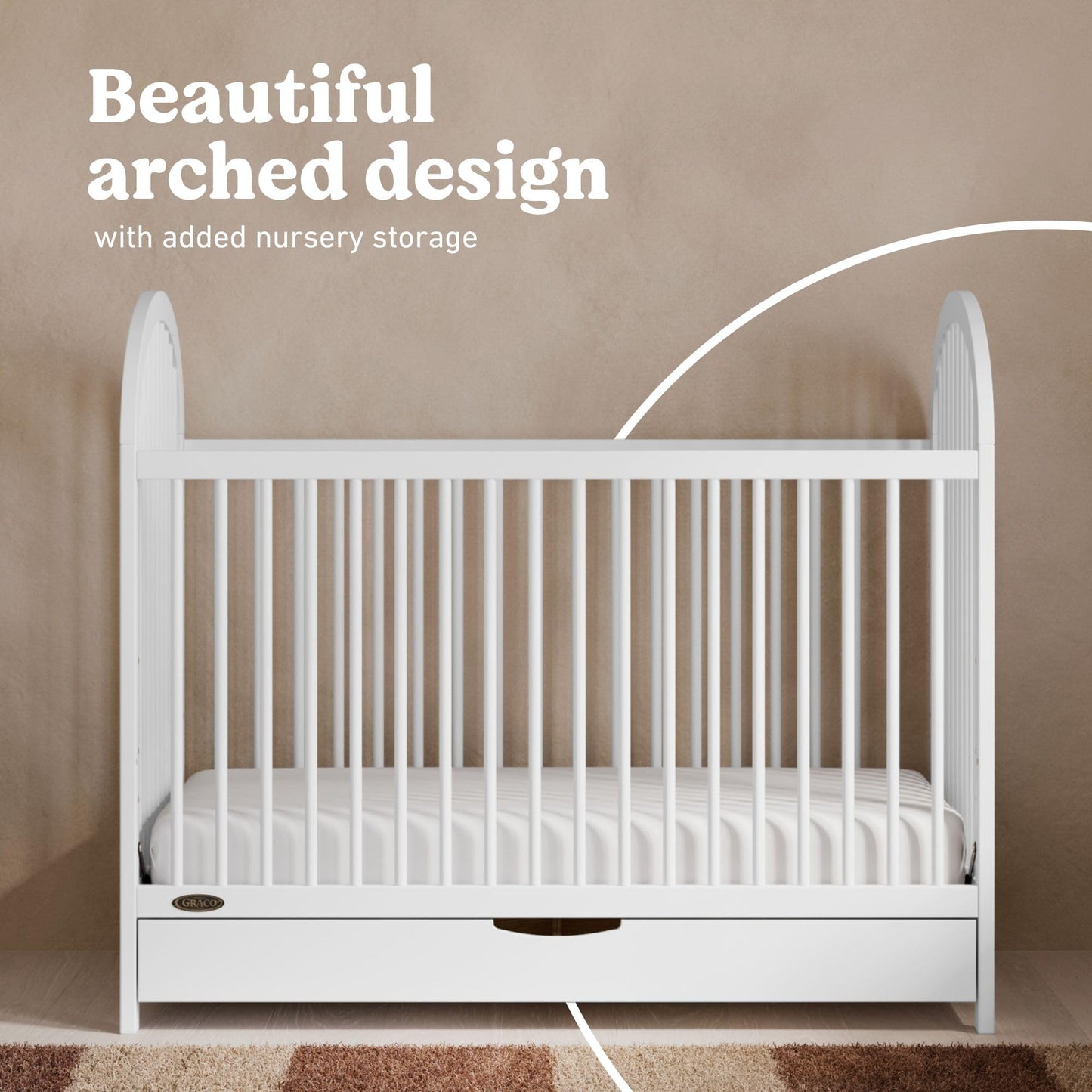 Graco Olivia 3-in-1 Convertible Crib with Drawer – Converts from Baby Crib to Toddler Bed and Daybed, GREENGUARD Gold Certified, Baby Safety Alliance Verified, Easy Assembly (White)
